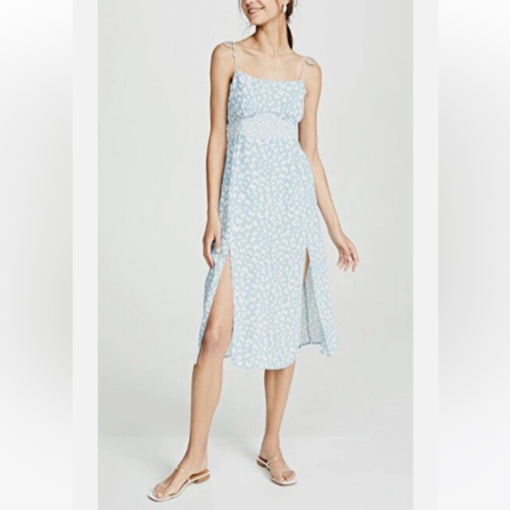 Blue and White Sleeveless Sundress for Wedding Guest